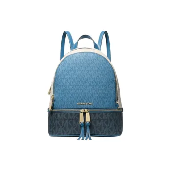MICHAEL KORS Rhea Zip Artificial Leather Backpack Medium Size Women's Dark Blue & Vanilla White