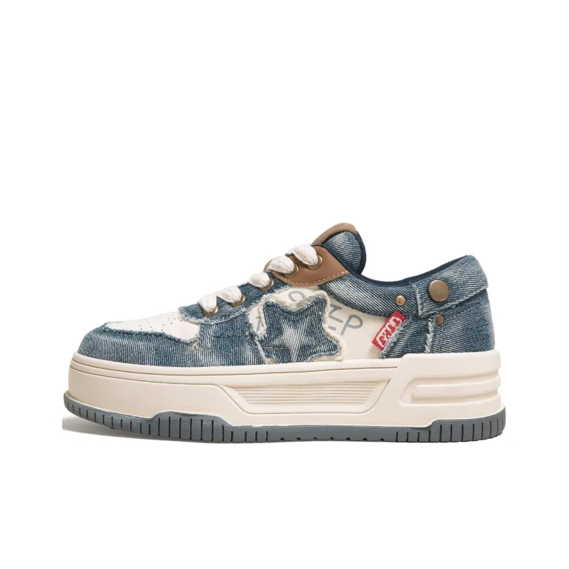 TTKJ Cushioning Height Increase With Slip Resistant Properties Low Top Skateboard Shoes Women's Washed Blue-0