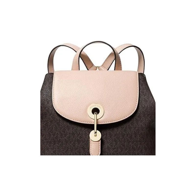 MICHAEL KORS Raven Canvas With Leather Backpack Medium Size Women's Pink/Dark Brown-1