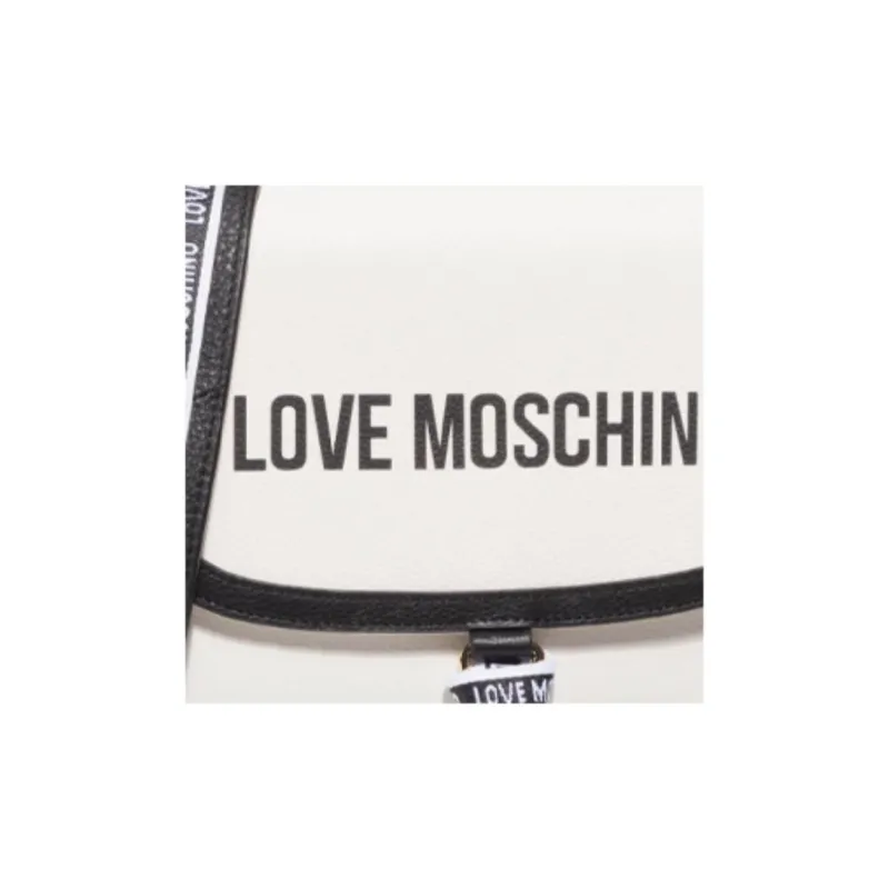 MOSCHINO Leather Shoulder Bag, Crossbody Bag Women's Black White-4