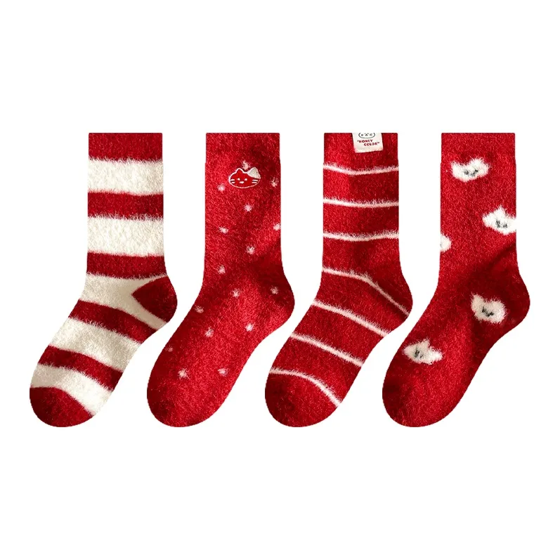 Montagut Mid Calf Socks Women's 4 Pack Red-2