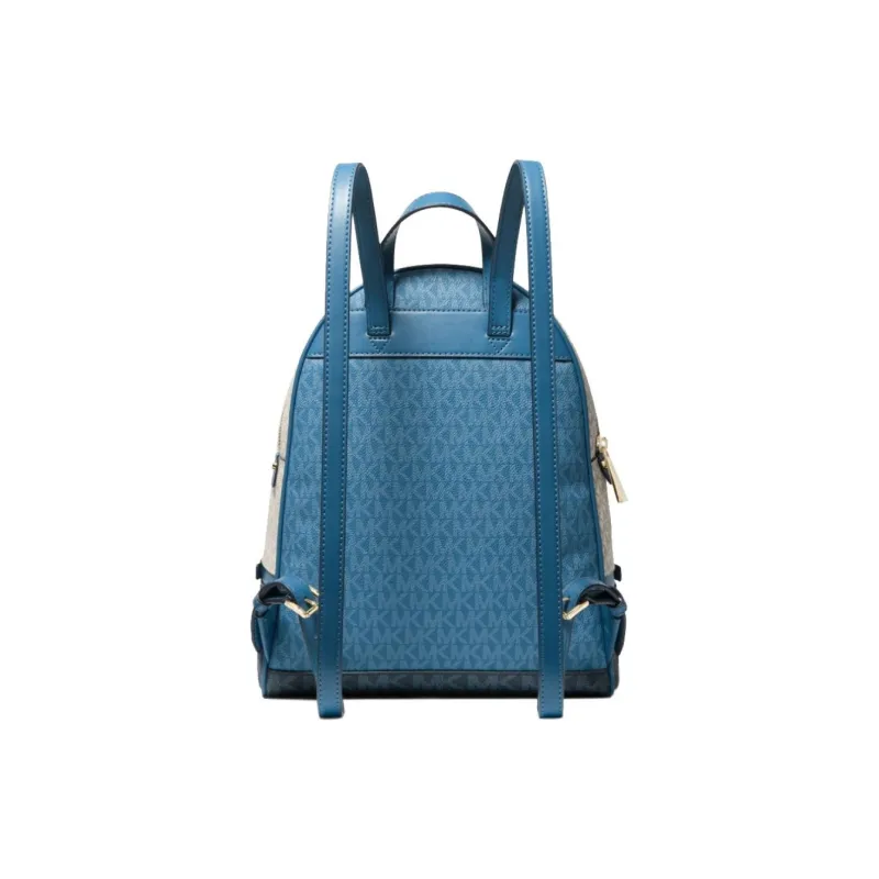 MICHAEL KORS Rhea Zip Artificial Leather Backpack Medium Size Women's Dark Blue & Vanilla White-1
