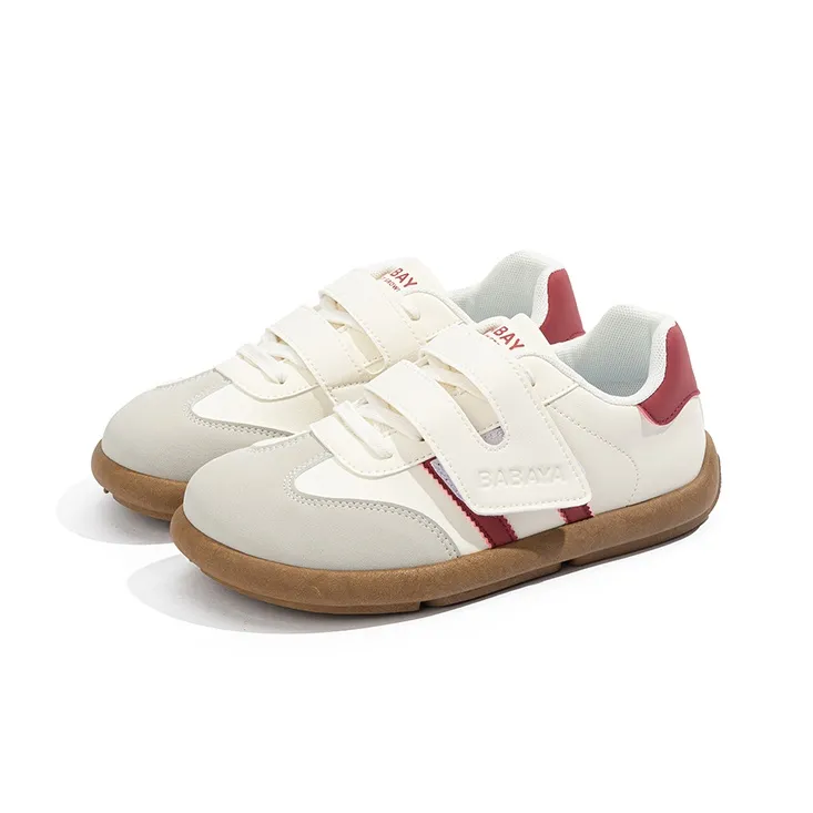 Babaya Anti Slip And Wear Resistant Breathable Low Top Kids' Skateboarding Shoes Beige Burgundy Teenagers-2