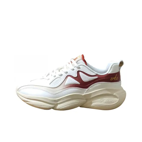 Erke Wear Resistant Lightweight Rebound Low Top Sprint Running Shoes Men's White Red