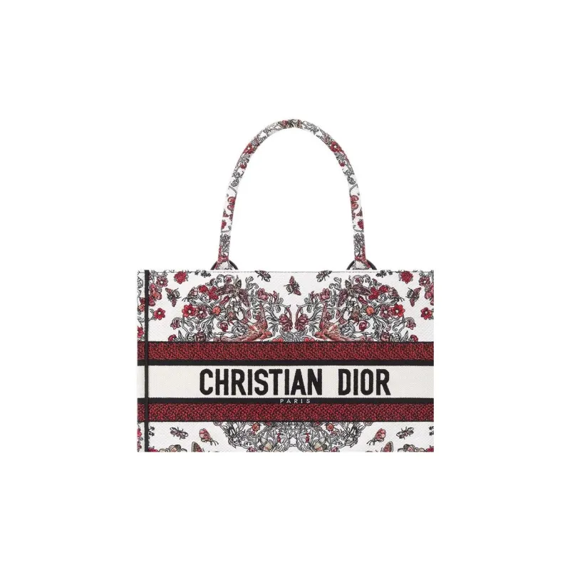 DIOR Fabric Tote Bag, Shopping Bag, Handbag Medium Size Women's Milk White-4