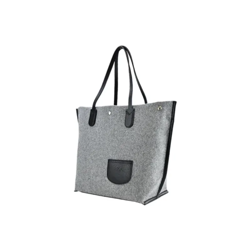 LONGCHAMP Roseau Essential Wool Blend With Large Cow Leather Trim Shopping Bag One Shoulder Handbag Women's Gray-1
