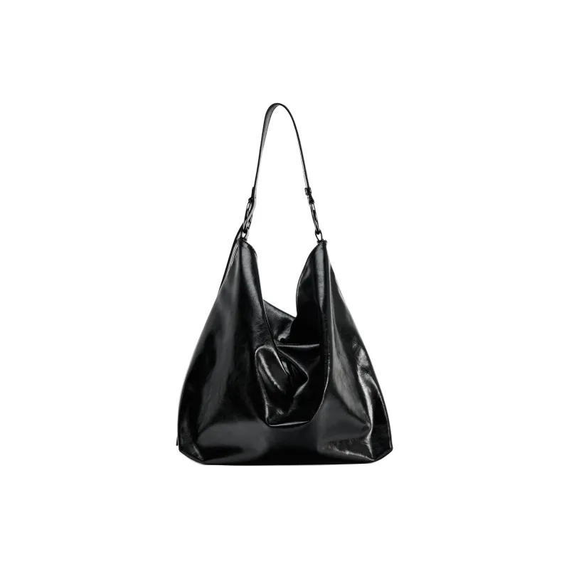 ZARA Polyurethane PU Handbag Shoulder Bag Women's Black-0