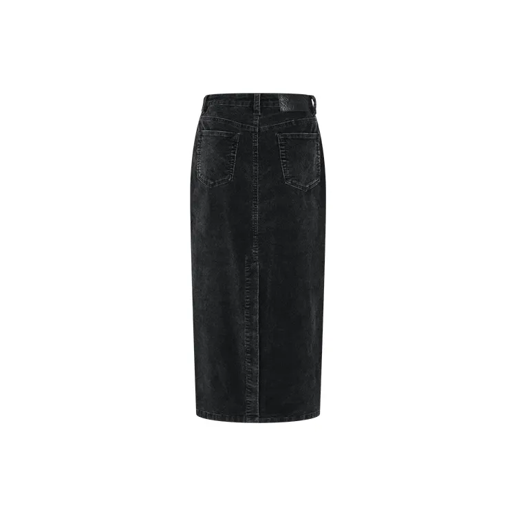 URBAN REVIVO Denim Long Skirt Women's Jet Black-1
