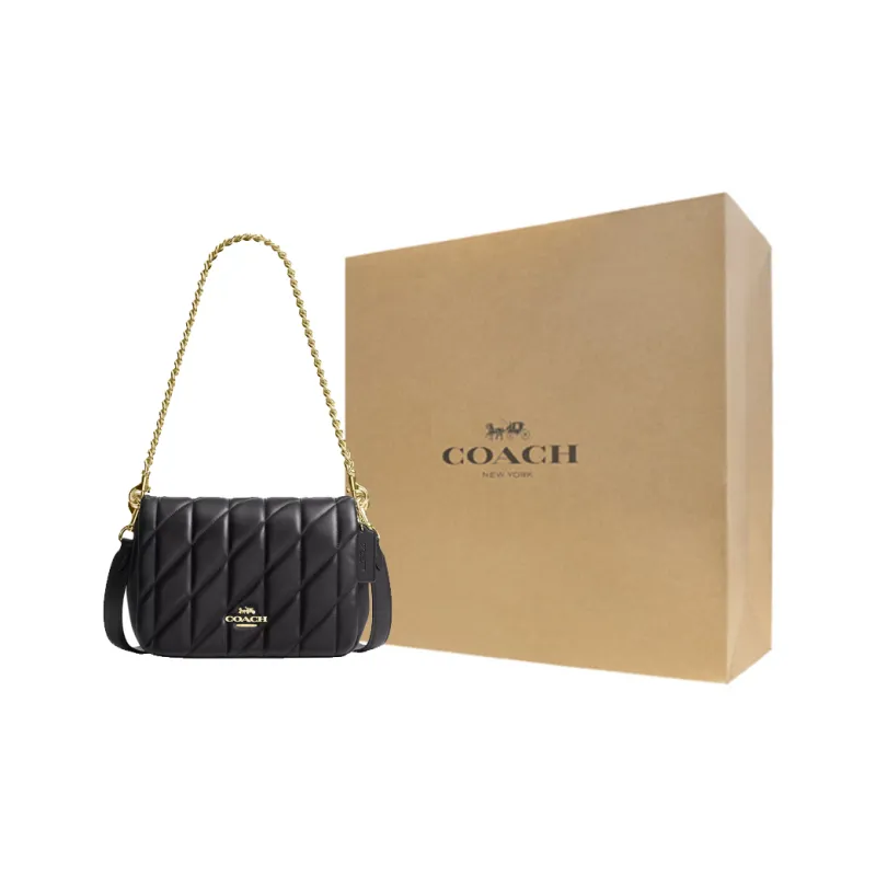 COACH Leather Portable Crossbody Bag, Shoulder Bag Trumpets Women's Black-8