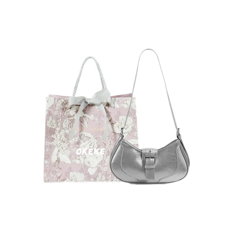 OKEKE Pu Shoulder Bag Regular Unisex Black/Coffee/Silver-8