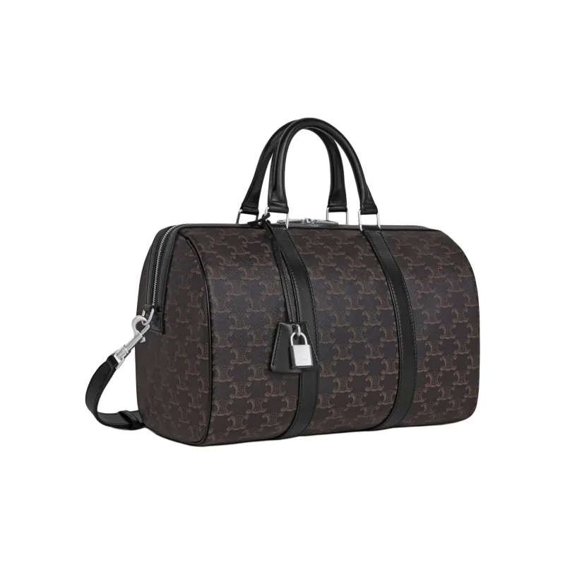 CELINE Triomphe Canvas With Calfskin Shoulder Bag, Crossbody Bag, Handbag Large Size Men's Black-1