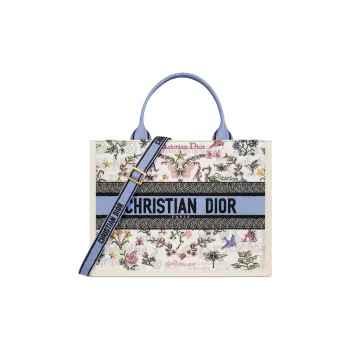 DIOR BookTote Cotton Tote Bag Shopping Bag Handbag Medium Size Women's White