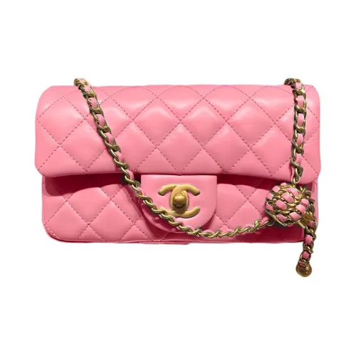 CHANEL Classic Flap CF Cotton Crossbody Bag Mini Women's Peach Pink