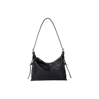 BAMPO Cow Leather Crossbody Bag Shoulder Bag Small Size Women's Pure Black