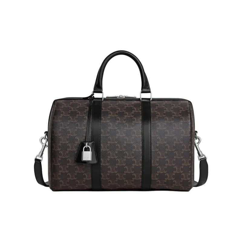 CELINE Triomphe Canvas With Calfskin Shoulder Bag, Crossbody Bag, Handbag Large Size Men's Black-0