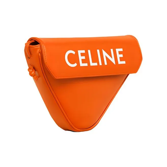 CELINE Smooth Cow Leather Shoulder Bag Crossbody Bag Unisex Fluorescent Orange-2