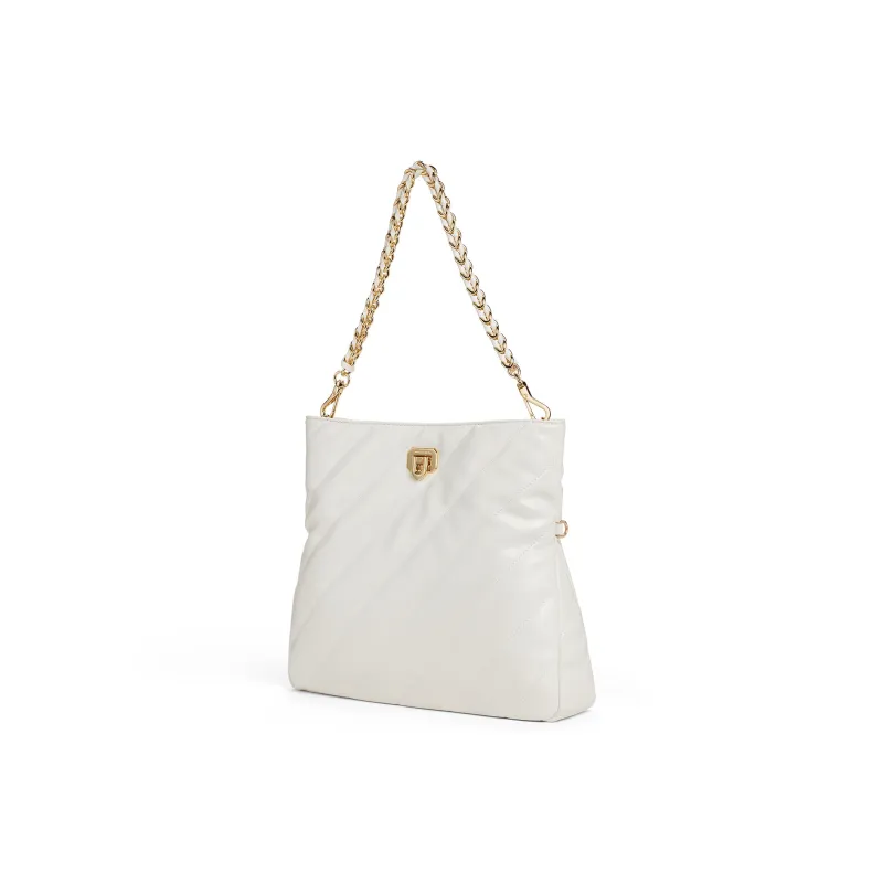 CHARLES&KEITH PU Shoulder Bag Medium Size Women's Black/Cream Milk White-5