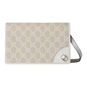 GUCCI GG Emblem Leather Trim Shoulder Bag Extra Mini Women's Beige & White
