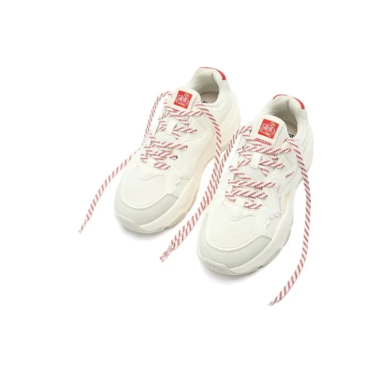QIAODAN Slip Resistant Lightweight Height Increasing Low Top Casual Shoes Women's White Red-2