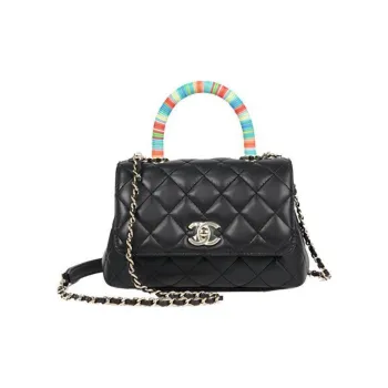 CHANEL COCO Handle Goatskin Crossbody Bag Women's Black