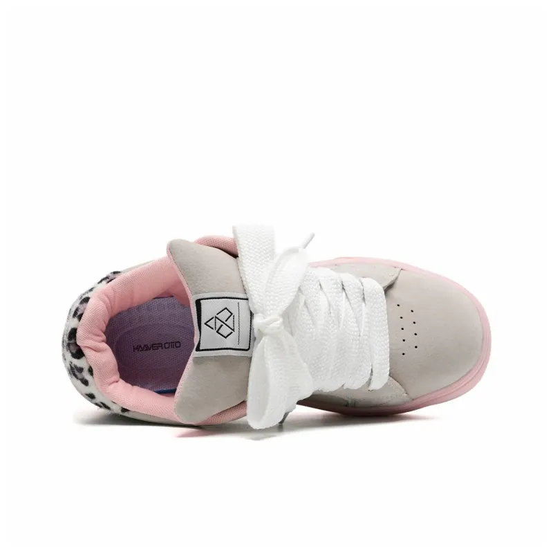 KAAVER OTTO Anti Slip And Wear Resistant Lightweight Balance Low Top Skateboard Shoes Women's Gray Pink-4