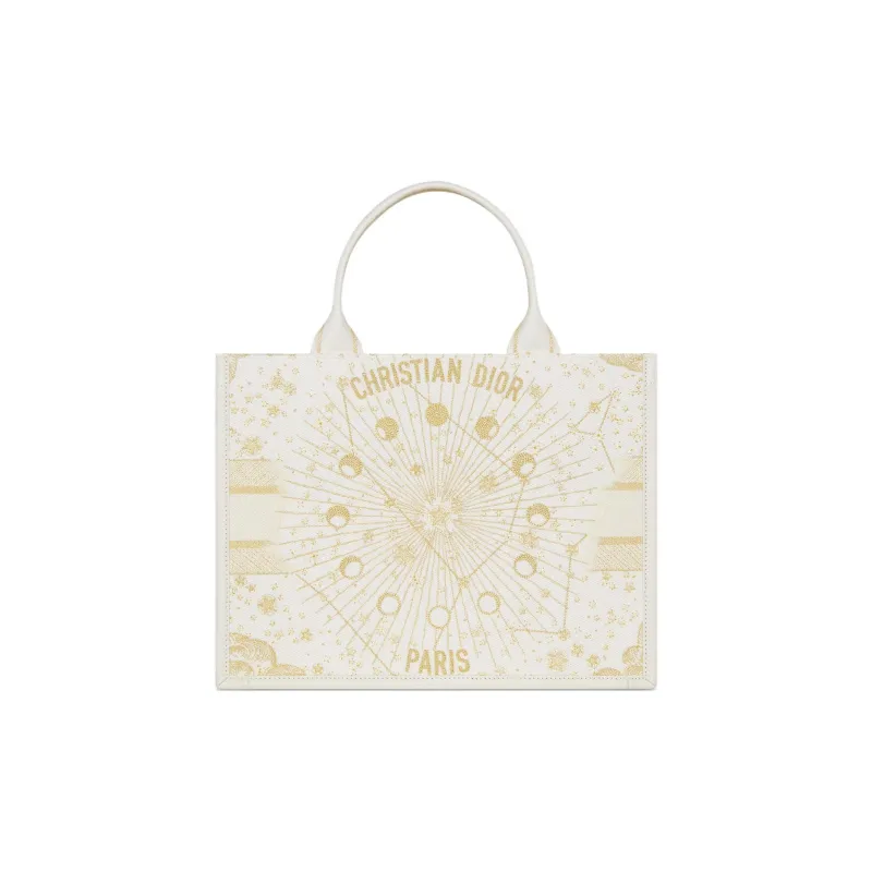 DIOR BookTote Cotton Tote Bag, Shopping Bag, Handbag Medium Size Women's Light Yellow-2
