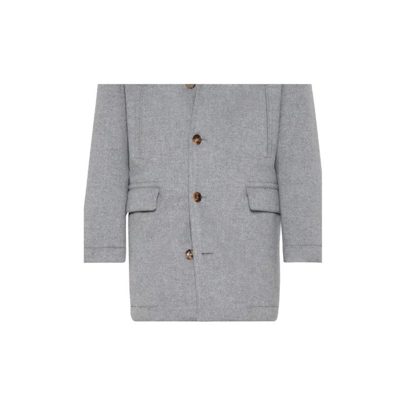 Brunello Cucinelli Shearling Collar Single Breasted Coat-4