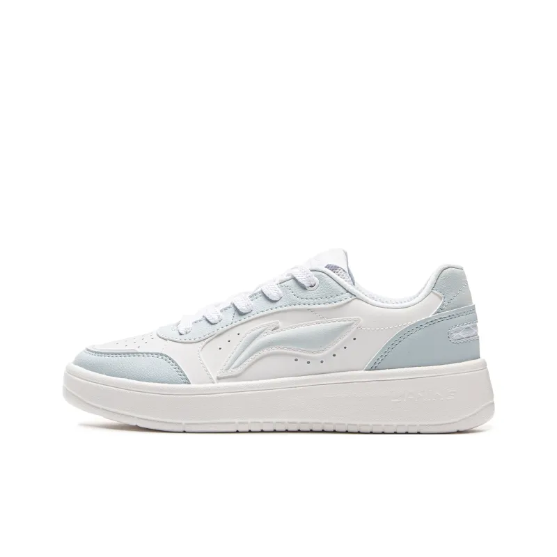 LiNing Yuanbao Pure Anti Slip And Wear Resistant Lightweight Low Top Skateboard Shoes Women's White Blue-0