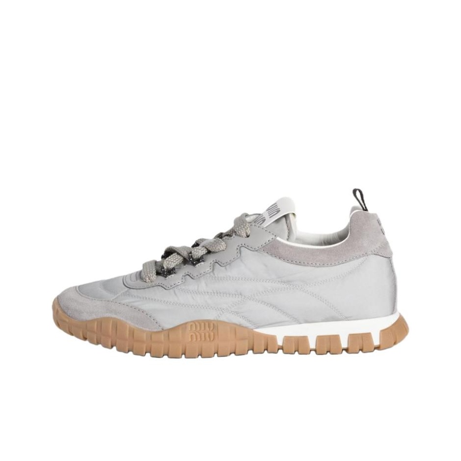 Miu Miu Silver Patent Leather Crystal Embellished Cap-Toe Low-Top Sneakers