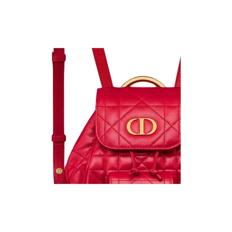 DIOR Caro Sheepskin Backpack Small Size Women's Garnet Red-4