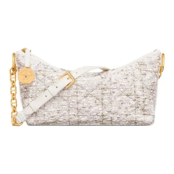 DIOR Cotton Hobo Bag Crossbody Bag Shoulder Bag Women's White