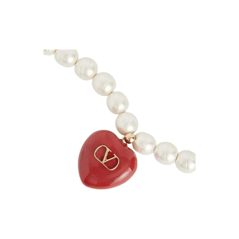 Valentino Metal Enamel Brass Pearl Bracelets Women's Red-1
