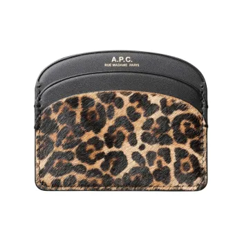 A.P.C Cow Leather Card Holder Women's Black Leopard Print