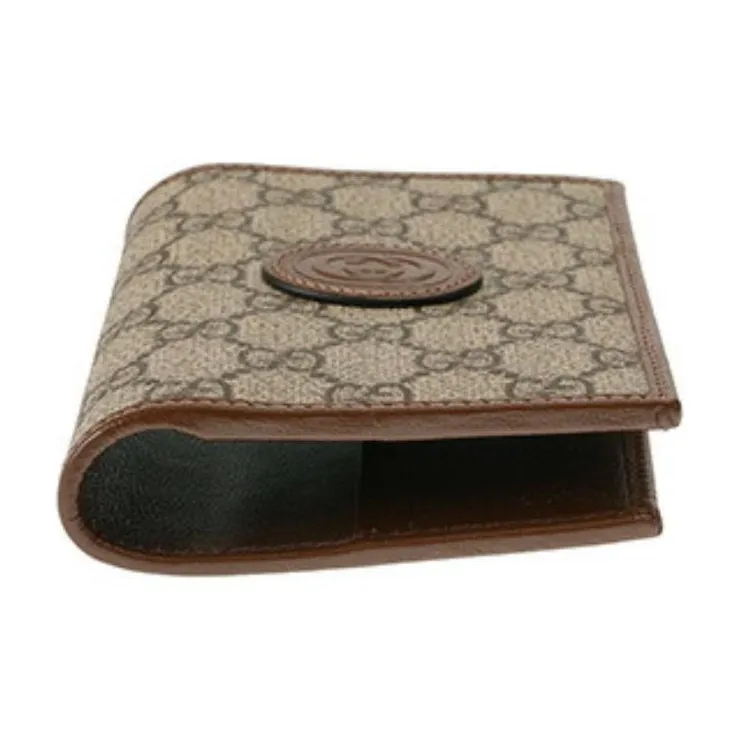 GUCCI GG Retro Series Canvas With Leather Binding Card Holder Wallet Passport Holder Men's Brown-9