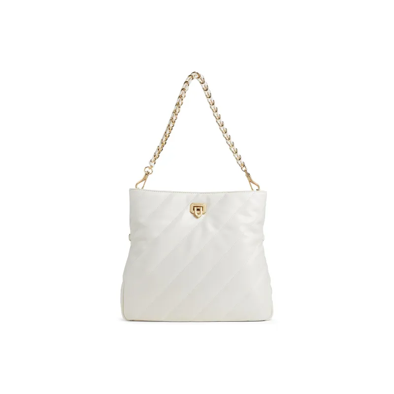 CHARLES&KEITH PU Shoulder Bag Medium Size Women's Black/Cream Milk White-4