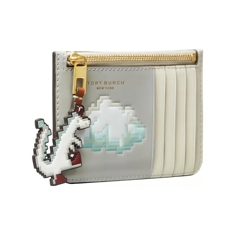 TORY BURCH Cow Leather Wallets Card Holders Mini Unisex Mist Gray-1