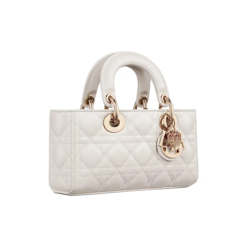 DIOR Lady D Joy Lambskin Shoulder Bag, Crossbody Bag, Handbag Trumpets Women's Pearl White-3