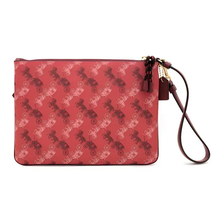 COACH Gallery Canvas Clutch Small Size Women's Red-4
