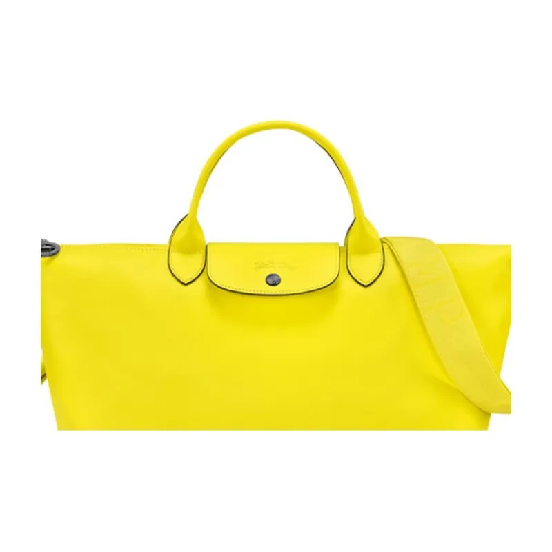 LONGCHAMP Le Pliage Cow Leather Shoulder Bag Crossbody Bag Handbag Large Size Women's Lemon Yellow-1
