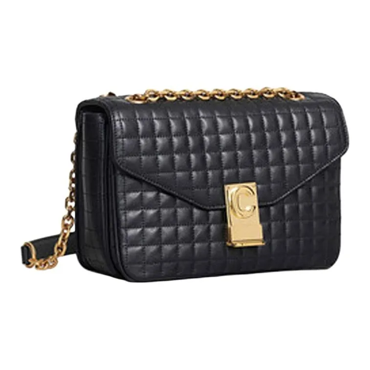 CELINE Calfskin Small Square Bag Shoulder Bag, Crossbody Bag Women's Black-1
