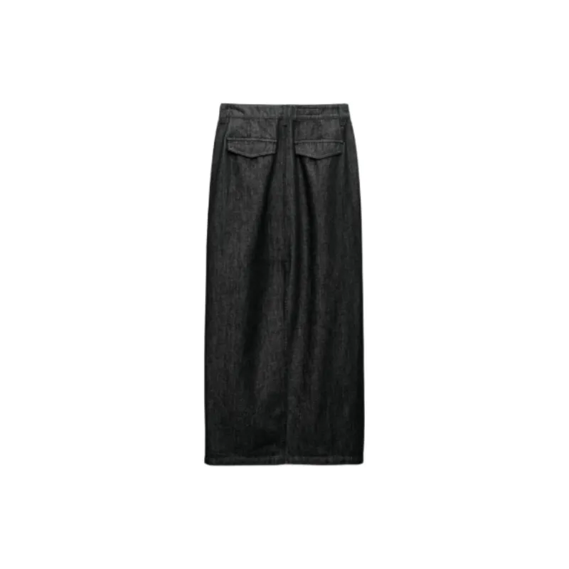 ZARA New Year Denim Long Skirts Women's Coal Gray-1