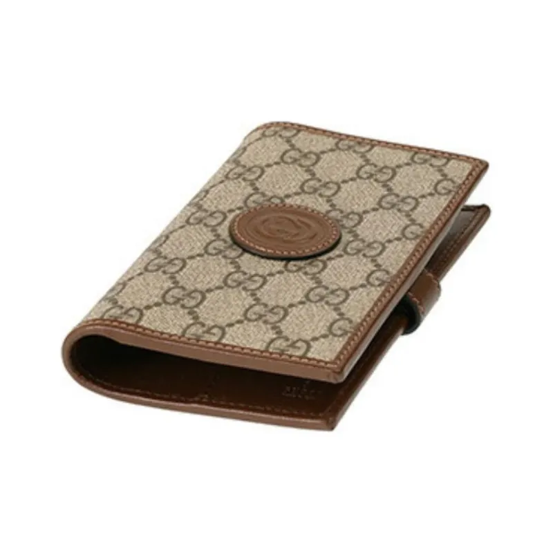 GUCCI GG Retro Series Canvas With Leather Binding Card Holder Wallet Passport Holder Men's Brown-7