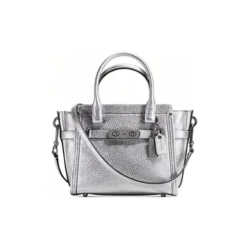 COACH Swagger Leather Crossbody Bag Shoulder Bag Crossbody Bag Handbag Small Size Women's Silver Gray