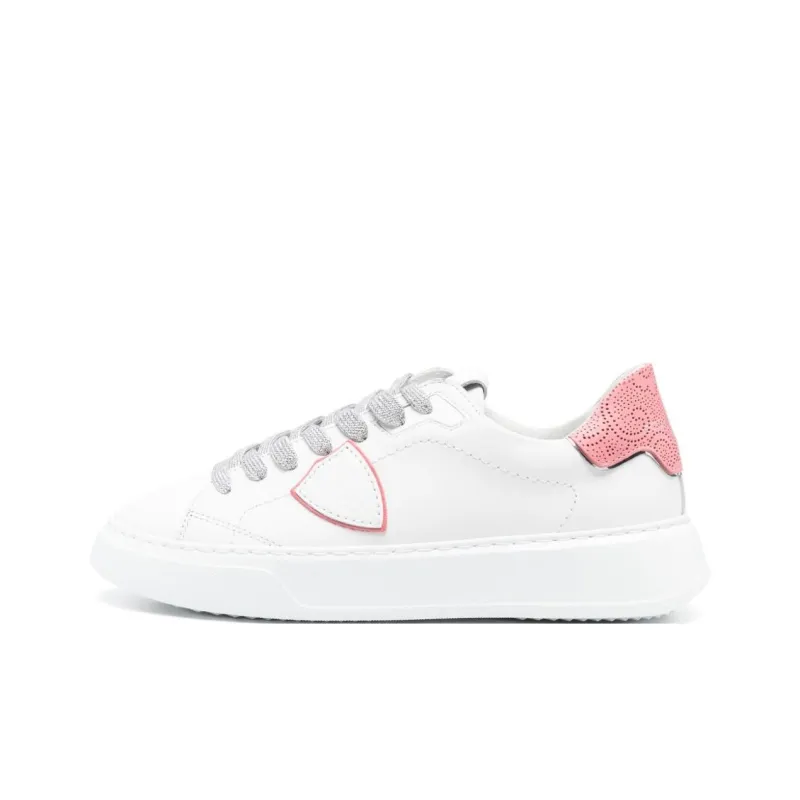 PHILIPPE MODEL Temple Low Top Skateboard Shoes Unisex White Pink Silver-0
