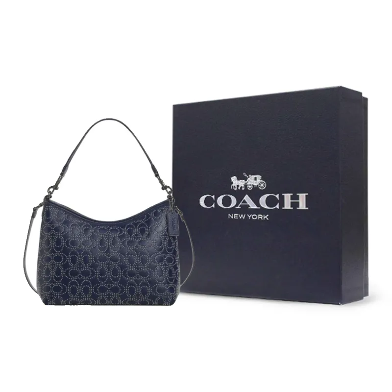 COACH LAUREL Leather Handbag, Shoulder Bag Women's Black Vintage Nickel & Marine Blue-6