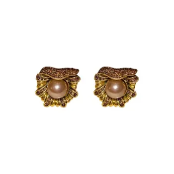 Drejew Alloy Rhinestone Faux Pearl Stud Earrings Women's