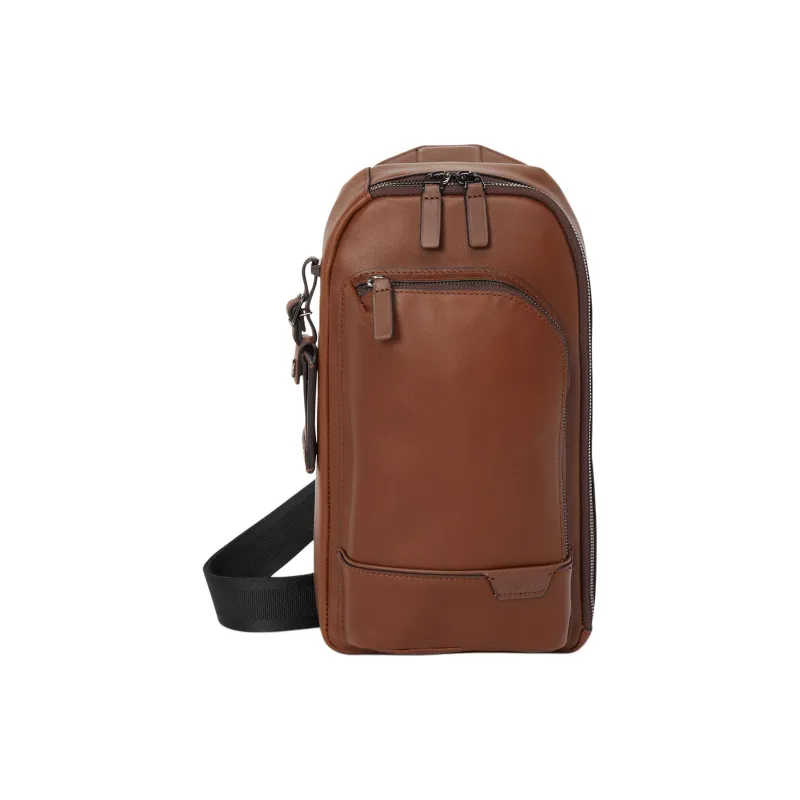 TUMI Leather Crossbody Sling Bag Men's Brandy Color-0