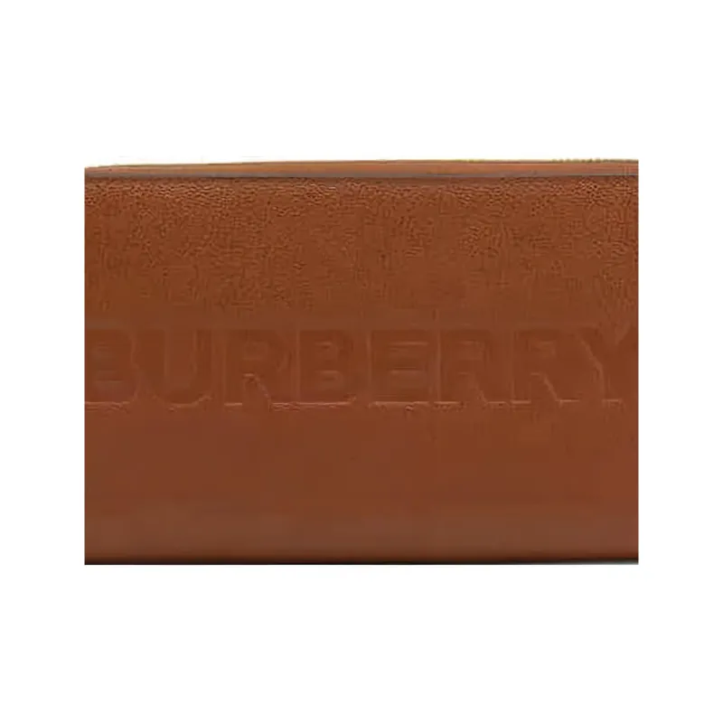 Burberry Embossed Leather Zip Around Wallet Tan-5