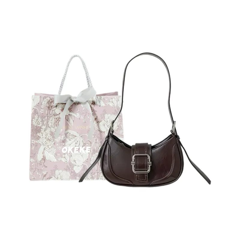 OKEKE Pu Shoulder Bag Regular Unisex Black/Coffee/Silver-4