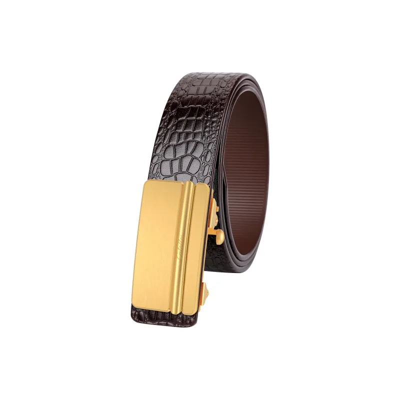 CATELLES Non Strap Crocodile Pattern Top Grain Cow Leather Leather Belts Men's 3.4cm-8